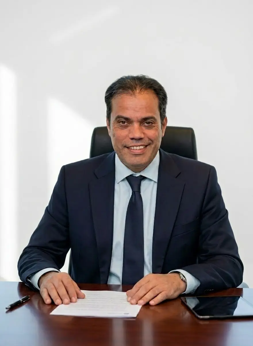 Cristian Locci, consulente del credito, alla scrivania del suo ufficio